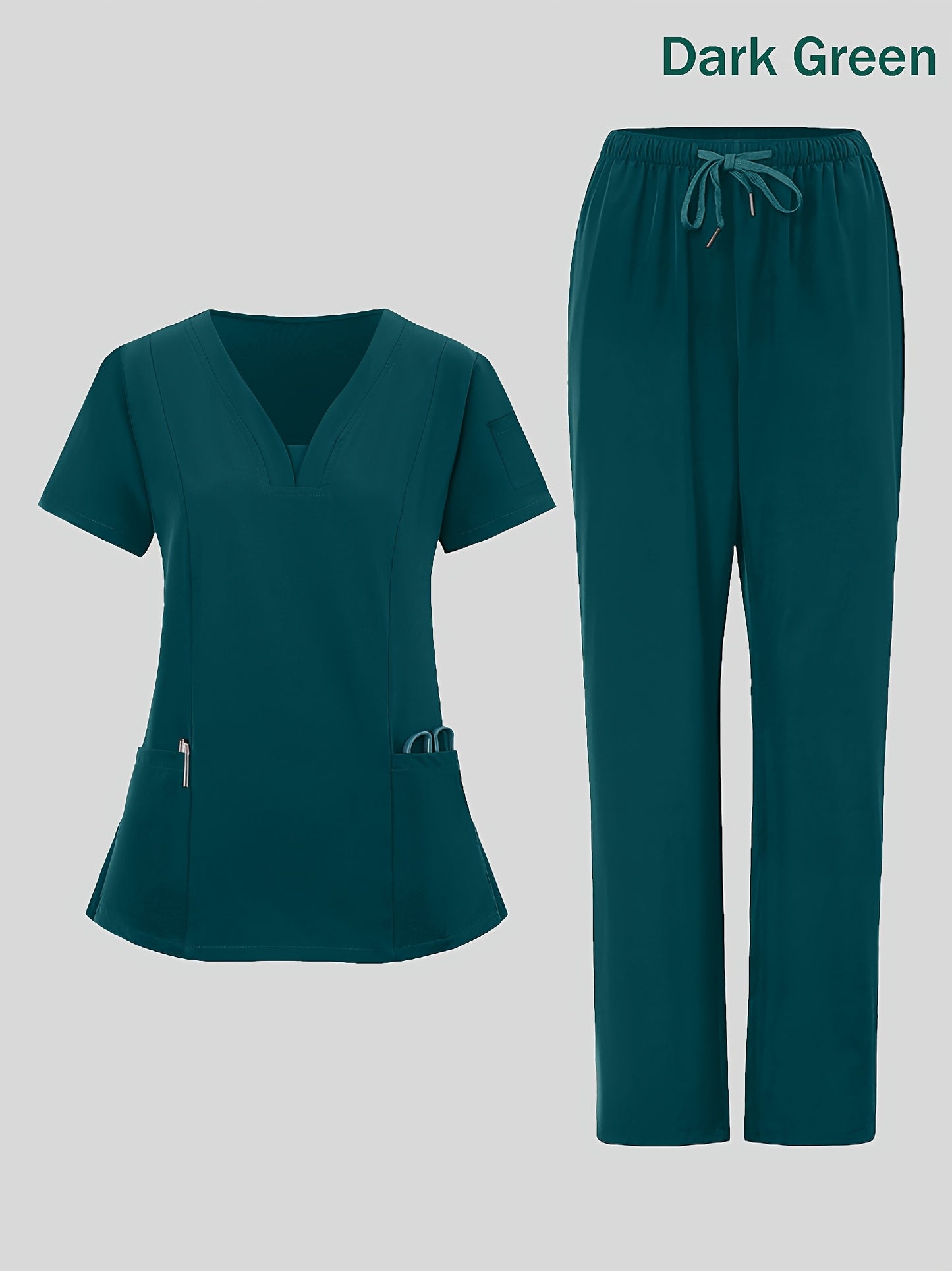 4pcs Set for Women'S V-Neck Matte Breathable Uniform Pocket Hand Washing Work Clothes Brush Hand Clothes Clothes Pants Set