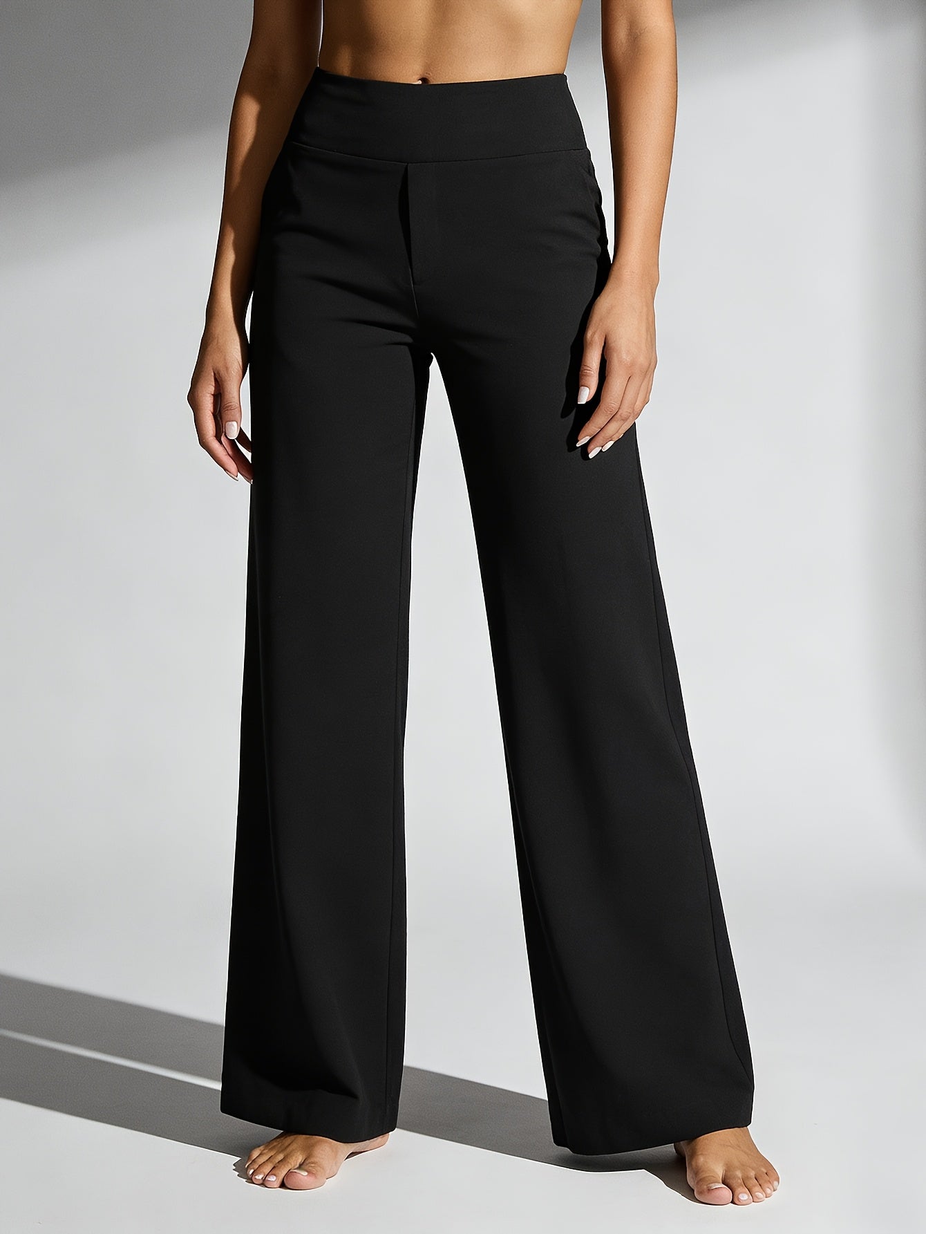 1pc Summer High-waisted Casual Pants, with Pockets And Stretch for Ladies, Straight-leg Pants for Women, Fashionable Yoga Sportswear for Ladies, Yoga Pants for Women