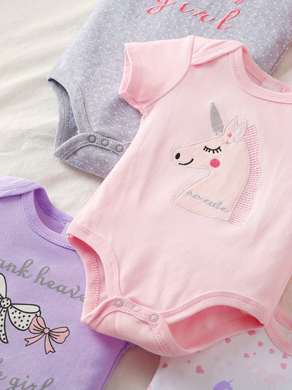 5pcs Set Baby Girl Cartoon Triangle Onesie Baby Girl Cute Crawling Suit, Perfect for Outdoor