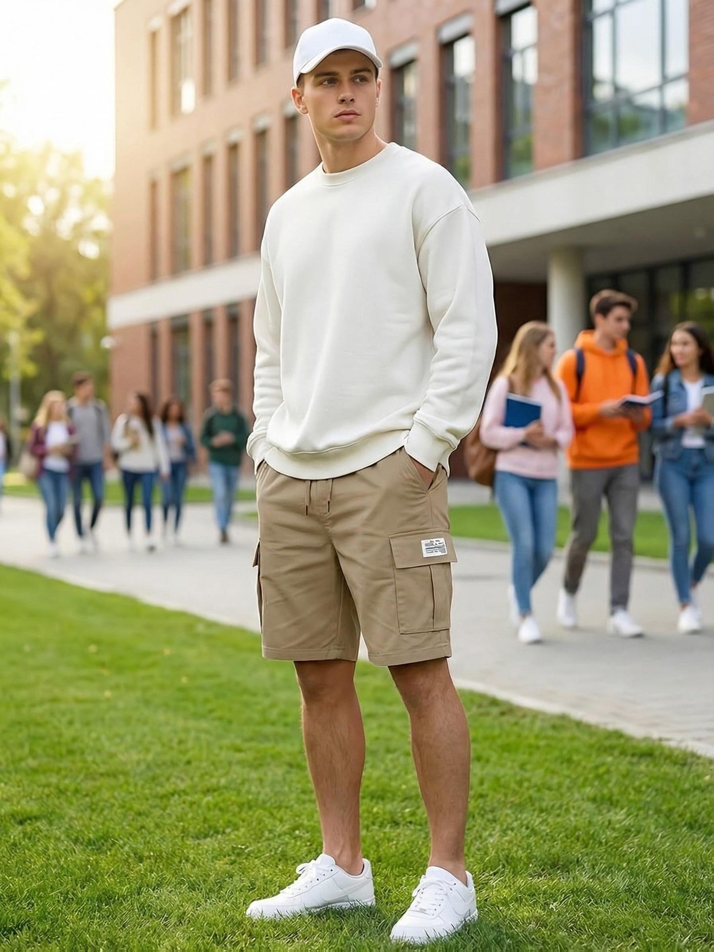 Men's Black+green+gray Polyester Cargo Shorts - product view 18