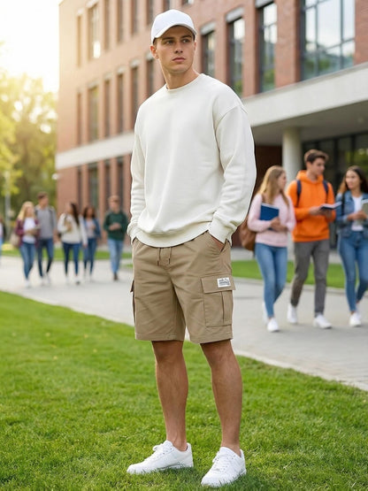 Men's Black+green+gray Polyester Cargo Shorts - product view 18