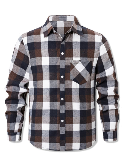 3pcs Plus Size Men's Casual Flannel Button- Shirts - Classic Buffalo Check Pattern, Relaxed Fit with Chest Pockets, Machine Washable, All-Season Comfort for Daily Wear (Black/Green/Orange-Black), Flannel, Long Sleeve Button Casual Shirt, Versatile Wardrob