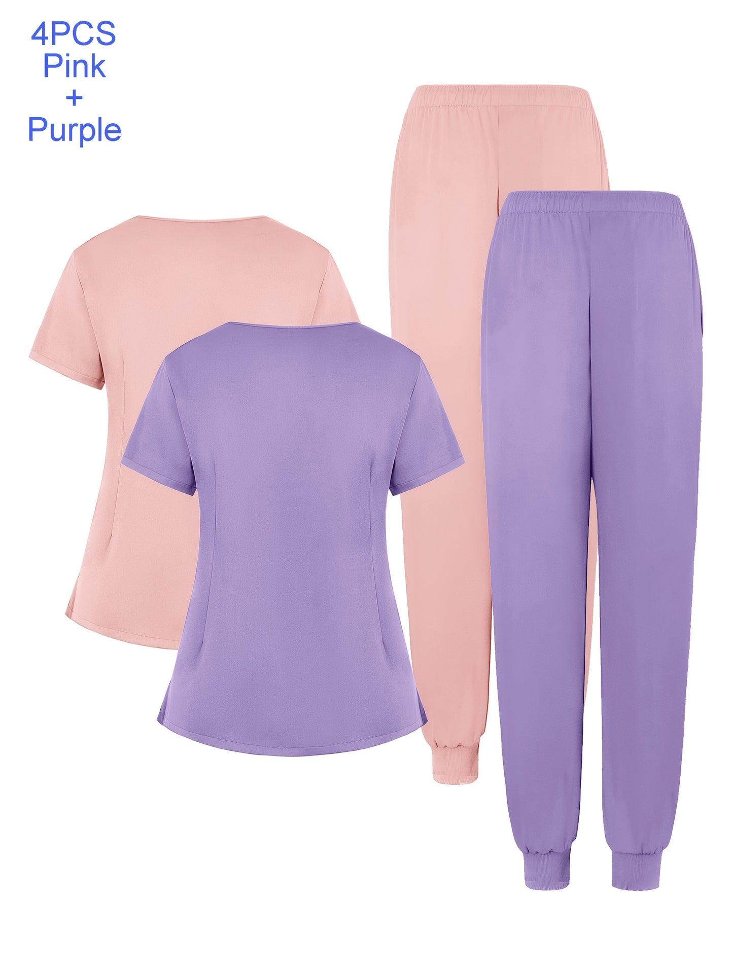 4pcs Set Of Multi-color Women's Round Neck Zipper Matte Breathable Sports Uniform Pocket Hand Washing Work Clothes Brush Hand Clothes Tying Feet Pants Set