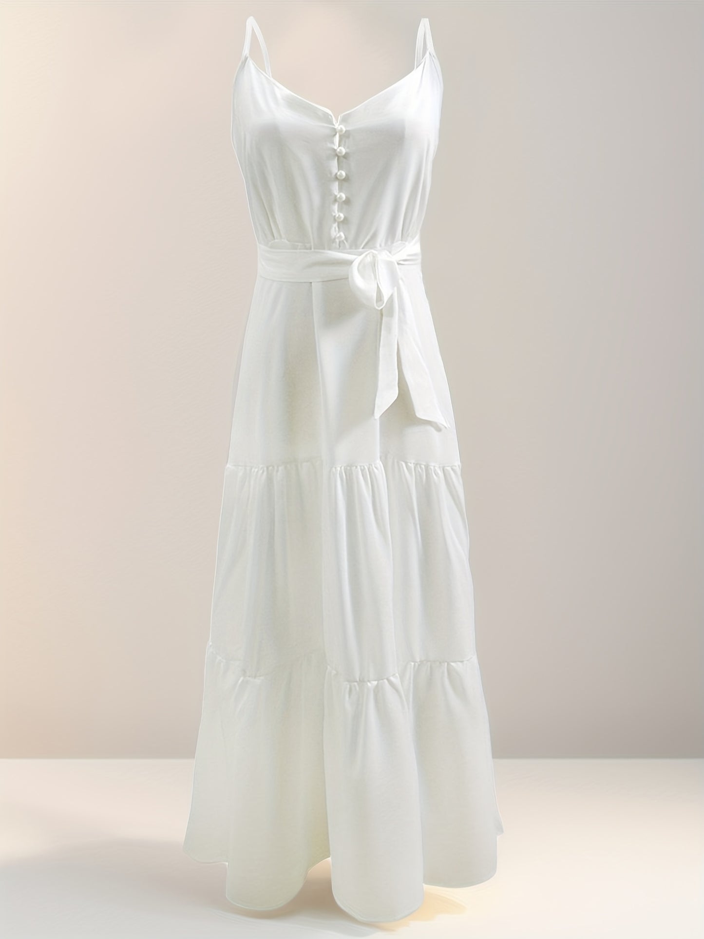 [Summer Suspender Dress] Level 1 Directional Women's Summer Solid Color Buttoned Waist Layered Suspender Dress
