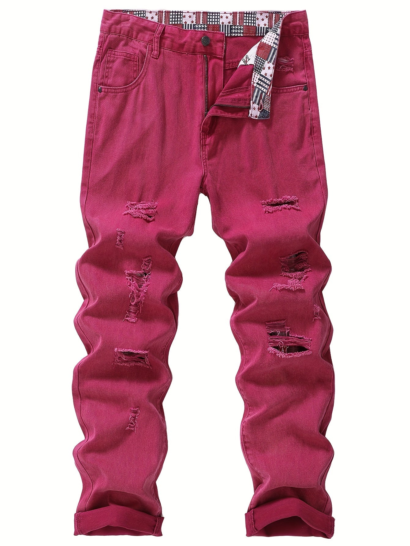 Men's Non-Stretch Ripped Tapered Denim Jeans - Distressed Streetwear Pants with Tapered, Ripped Hem & Flag Suitable for - Wear, Machine Washable Regular Fit for Urban Fashion and Casual Outfits