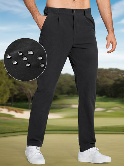 Men's Golf Pants - Lightweight Quick-Dry Stretch Formal & Casual Trousers, Straight Fit with Belt Loop, High Quality Breathable Fabric for Golf, Office, Evening Events - All-Season Mens Athletic Pants, Sports Leisurewear, Metallic Button Details, Work Tro