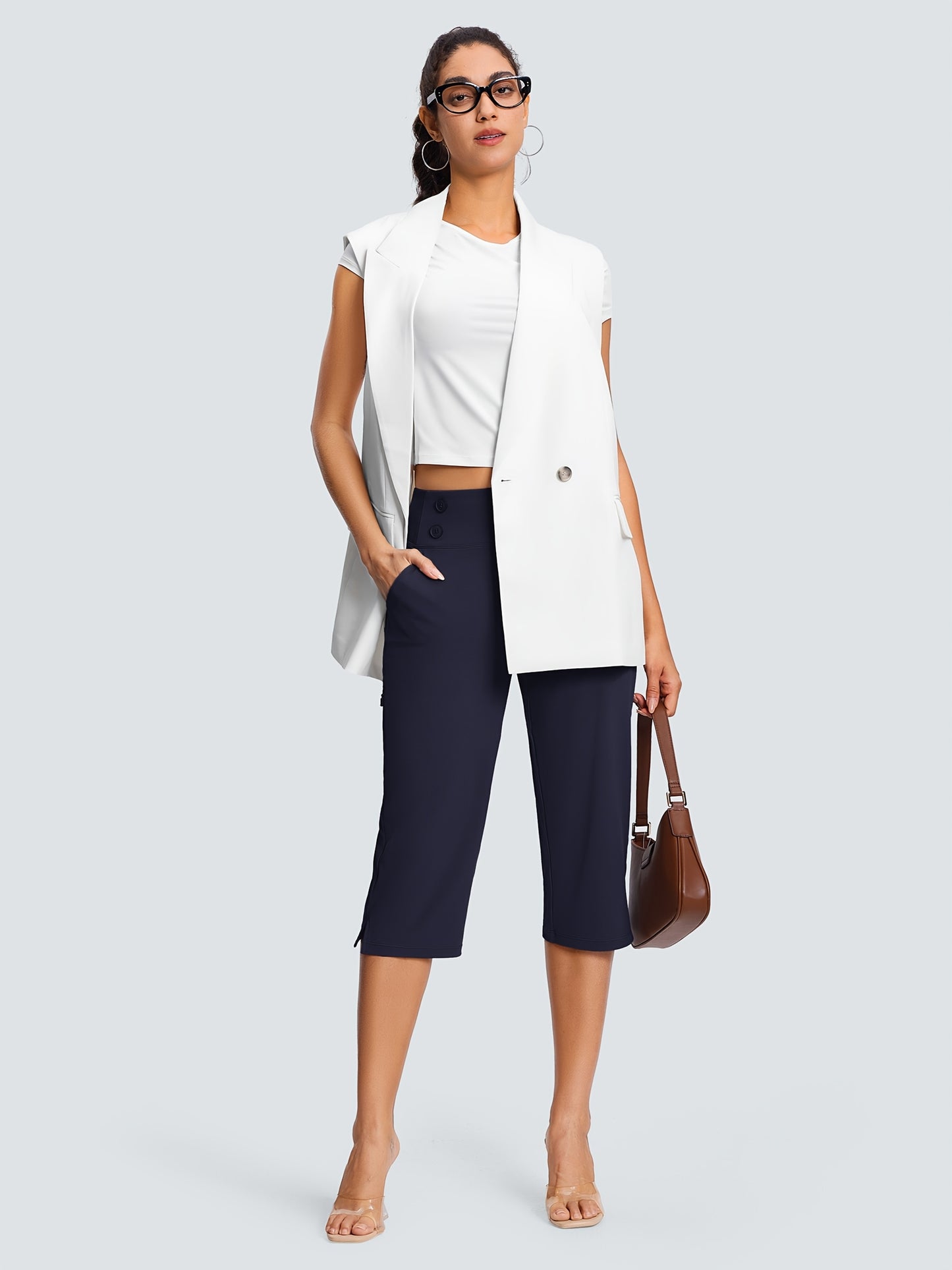 18" Dressy Capri Pants for Women High Waist Stretch Women'S Capris Pants for Summer with Pockets Work Casual