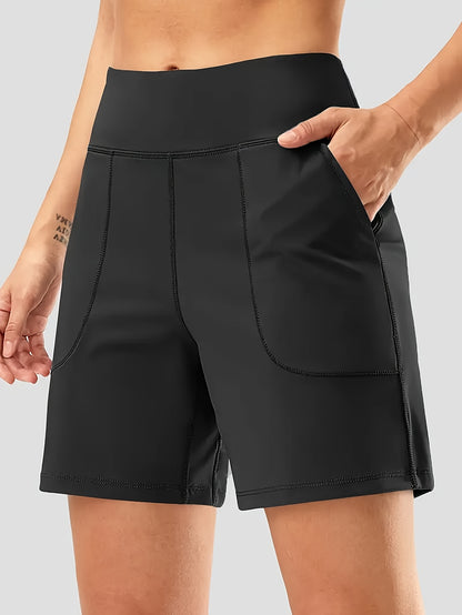 Women'S High-Waist Quick-Dry Yoga Shorts with Pockets | Stretchy Nylon | Quick-Dry, Breathable, Stretchy | Yoga, Running And Fitness | Women
