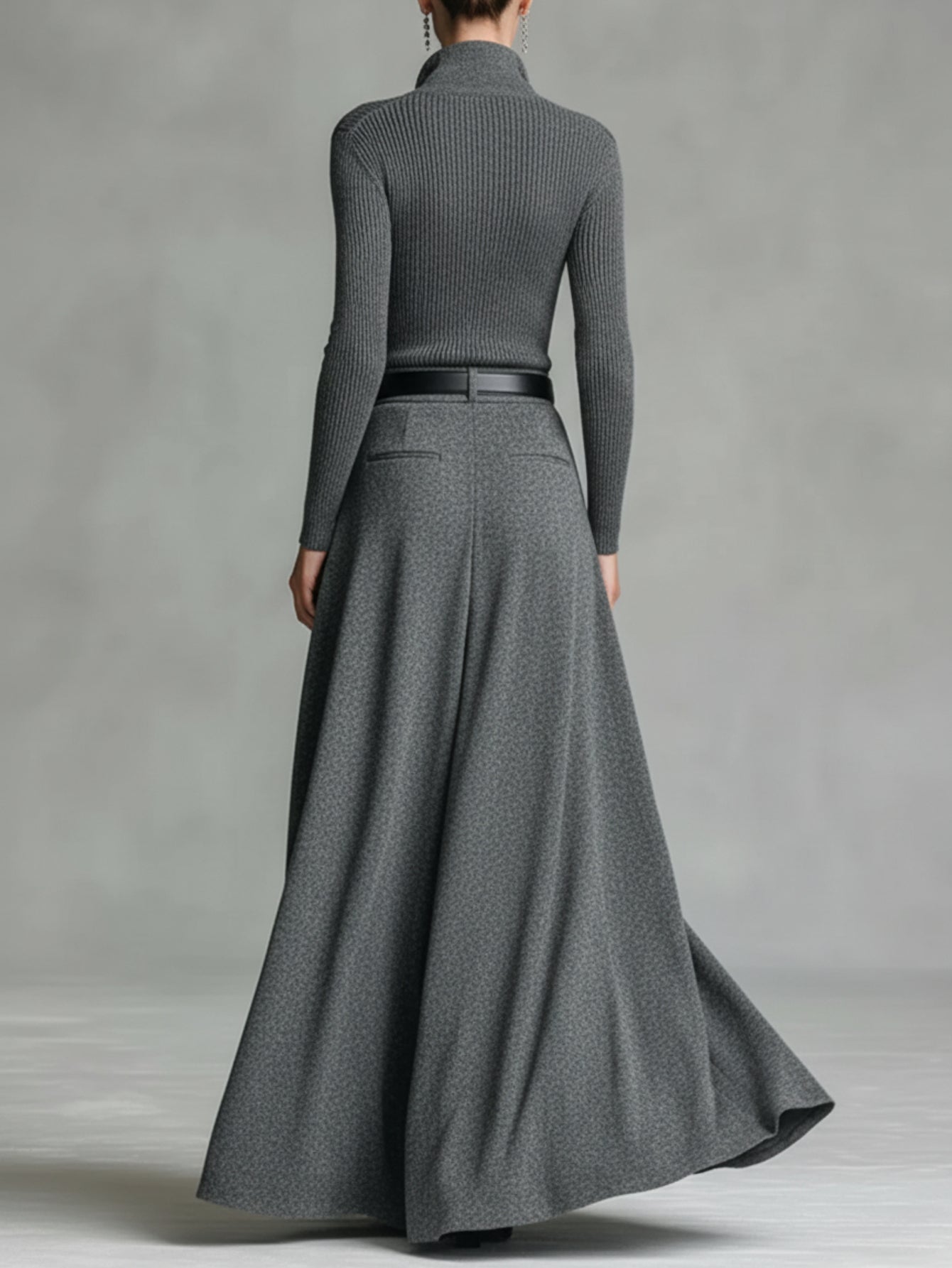 2pcs Set: Women's Grey Ribbed Top + Draped Wide-Leg Long Skirt Set | Relaxed & Luxurious Vibe, Ideal for Citywalk, Casual Gatherings, Spring & Summer, All-Season Styling