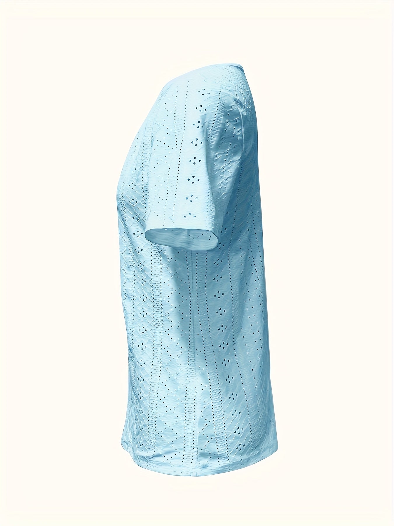 Short-Sleeved T-Shirt for Women with Button Embellishments, Featuring a Stylish Solid Color V-Neck, Made from Breathable with High Elasticity, And a Semi-Transparent Jacquard Design, Perfect for Spring And Summer