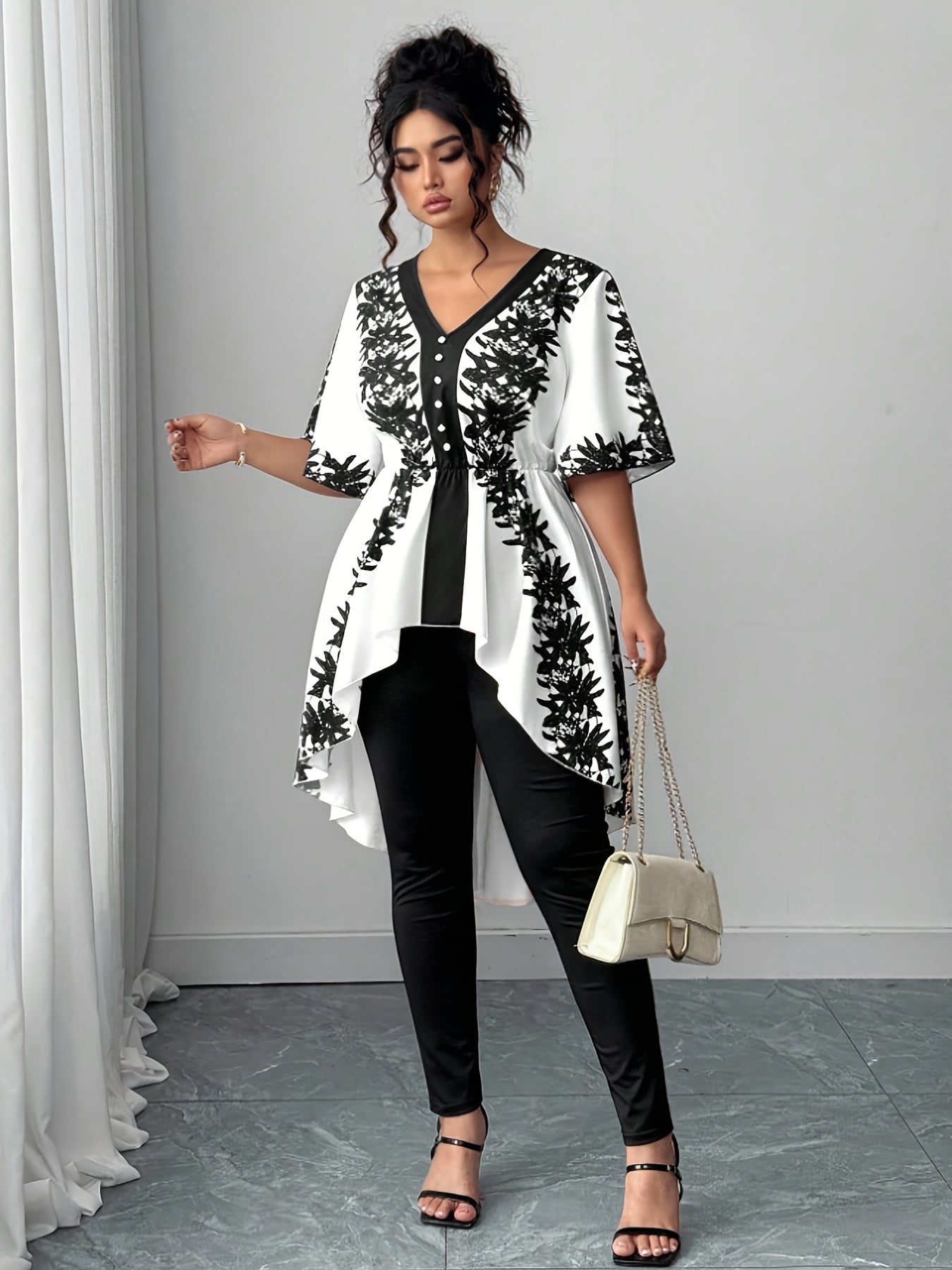 Women's White Polyester Printed V-Neck Dress - product view 11