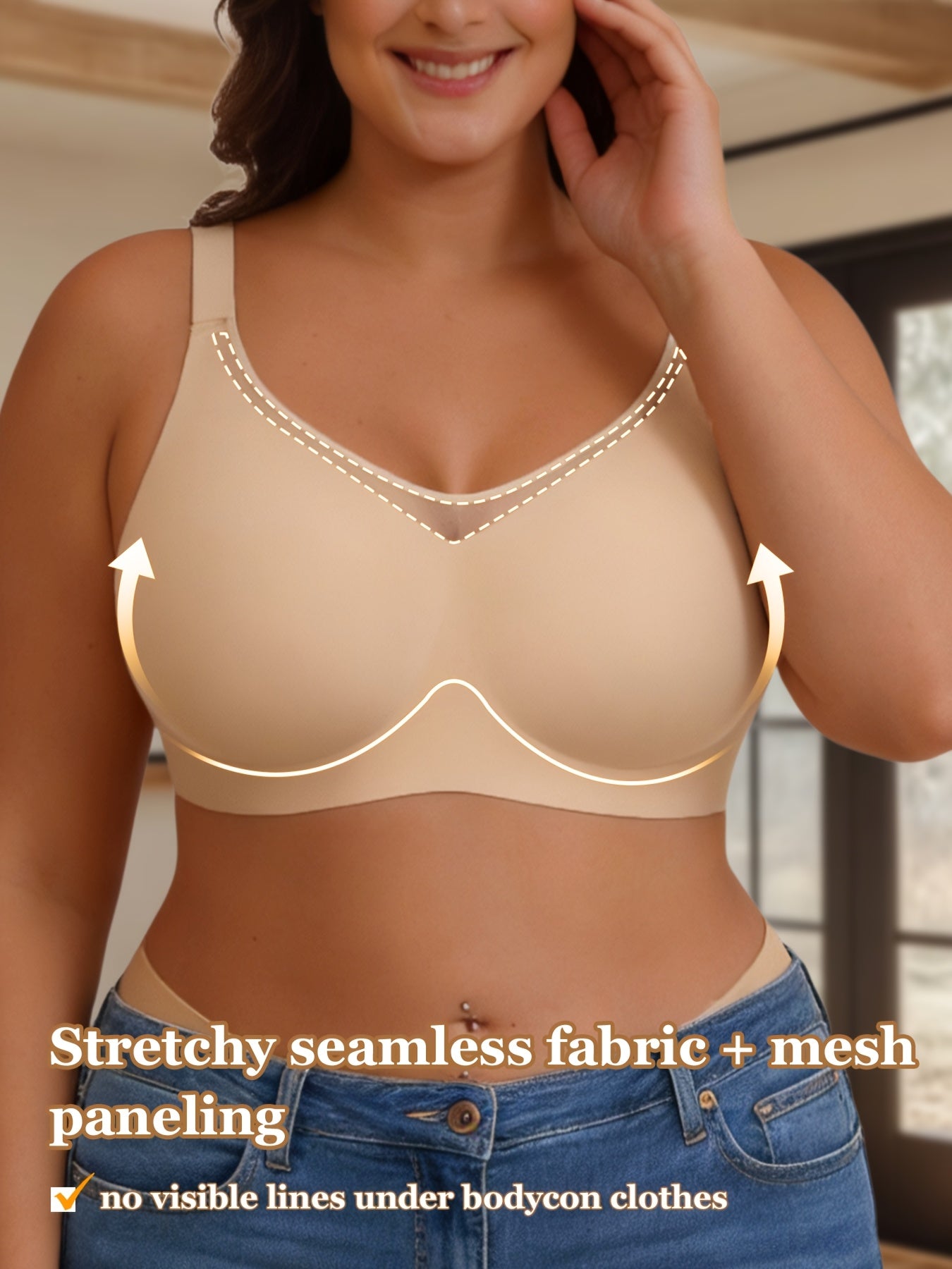 Women's Black Mesh V-Neck Bra - product view 25