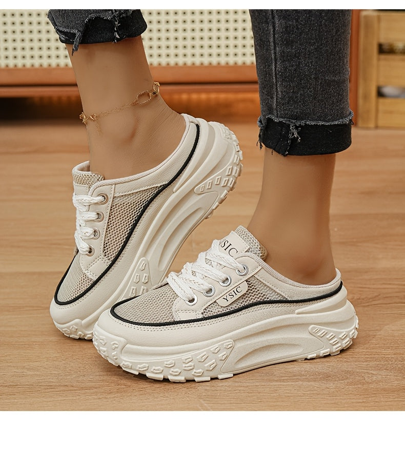 Ladies' Spring Thick-soled Sandals, Breathable Slippers, Versatile Summer Leisure Shoes, White Simple Style Mesh Sports Shoes, Women Shoes
