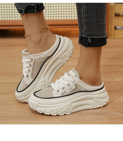 Ladies' Spring Thick-soled Sandals, Breathable Slippers, Versatile Summer Leisure Shoes, White Simple Style Mesh Sports Shoes, Women Shoes