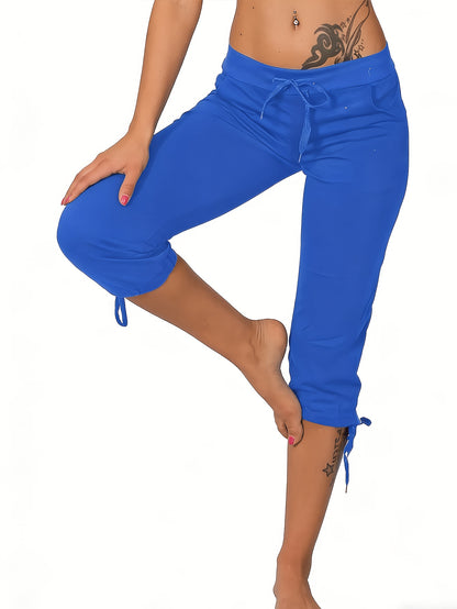 (3 Pack) Women's Lightweight Cropped Trousers with Drawstring Waist - Casual Trousers, Comfortable And Stylish Everyday Trousers for Spring And Summer | Loose Fit Trousers | Casual Style Trousers