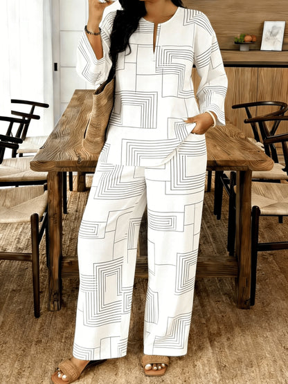 2pcs New European And American Casual Suit, Loose Fit for Daily Wear, Small V-Neck Top Paired with Casual Pants, Women's Outfit