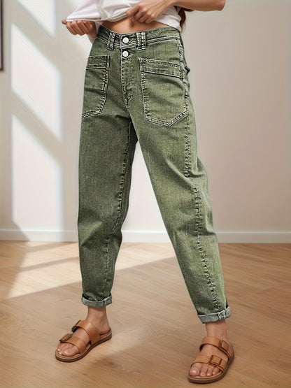 Women'S Stretch Mid-Rise Straight Jeans - Olive Green Button-Fly Belt Loops Slash Pockets Four Seasons Jeans for Casual & Semi-Formal Occasions Women'S Baggy Pants Women'S Jeans Street Fashion Women'S Pants Machine Washable