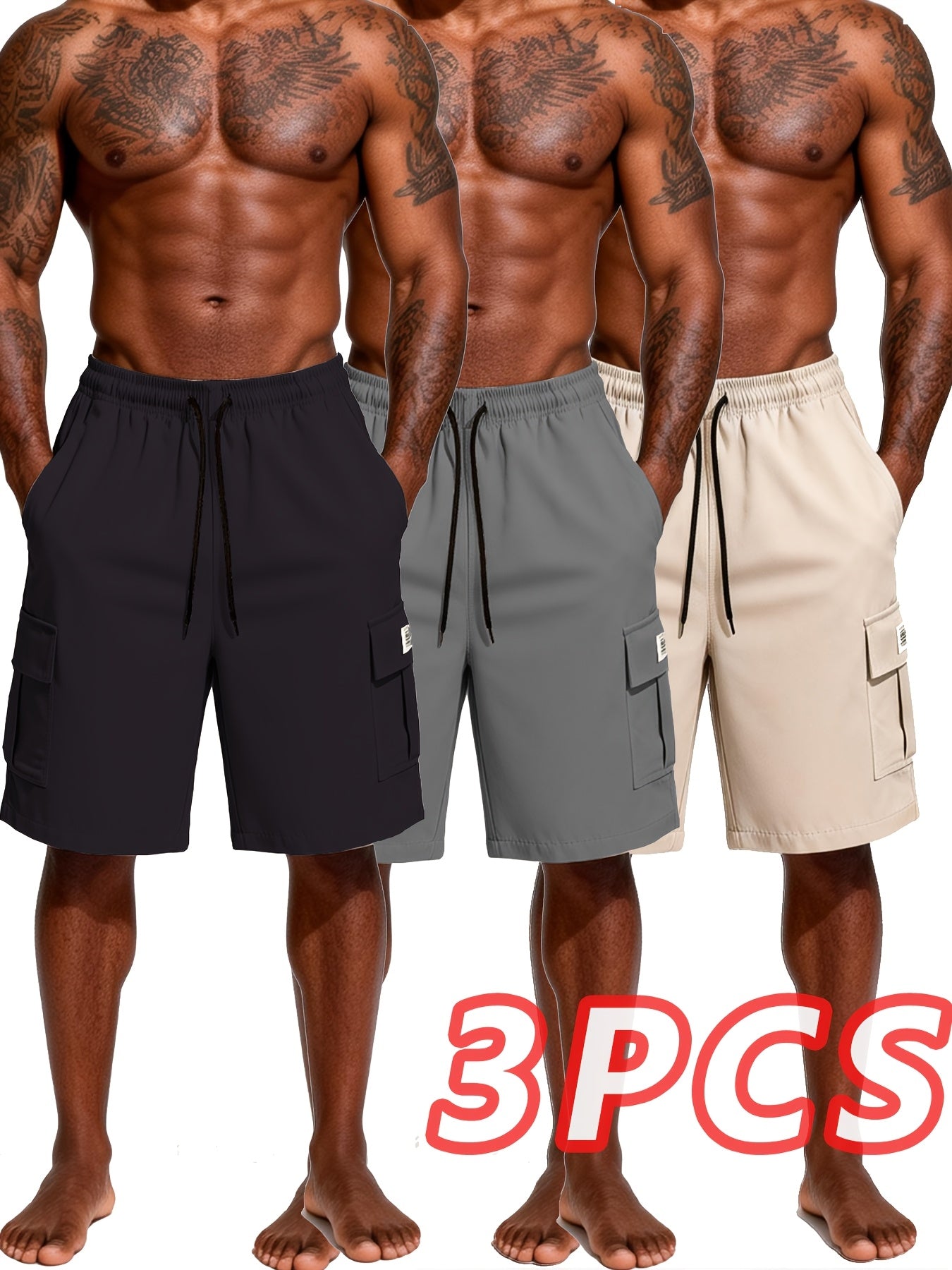 Men's Black+green+gray Polyester Cargo Shorts - product view 15