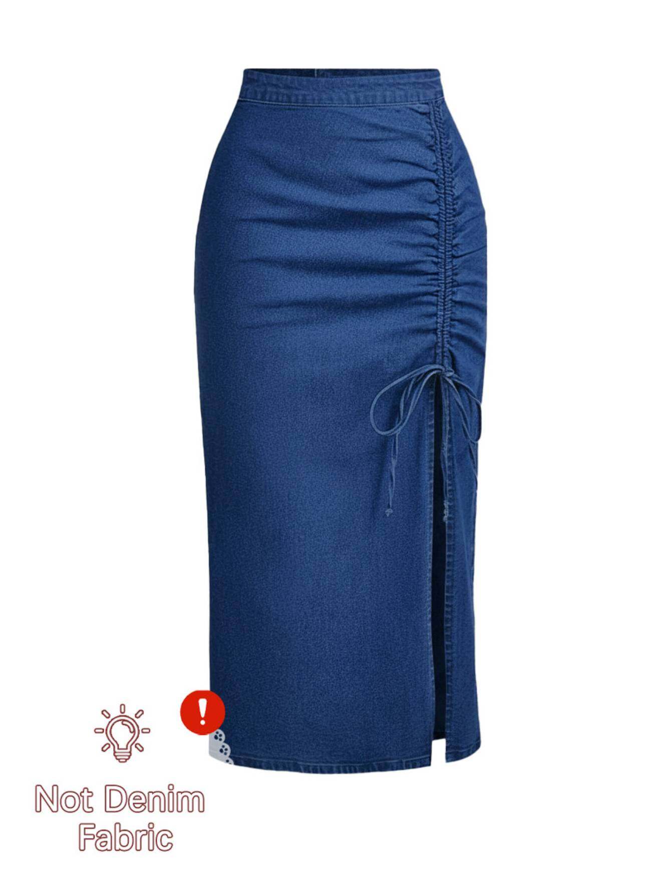 Women's Deep Blue Denim Ruffle Skirt - product view 5