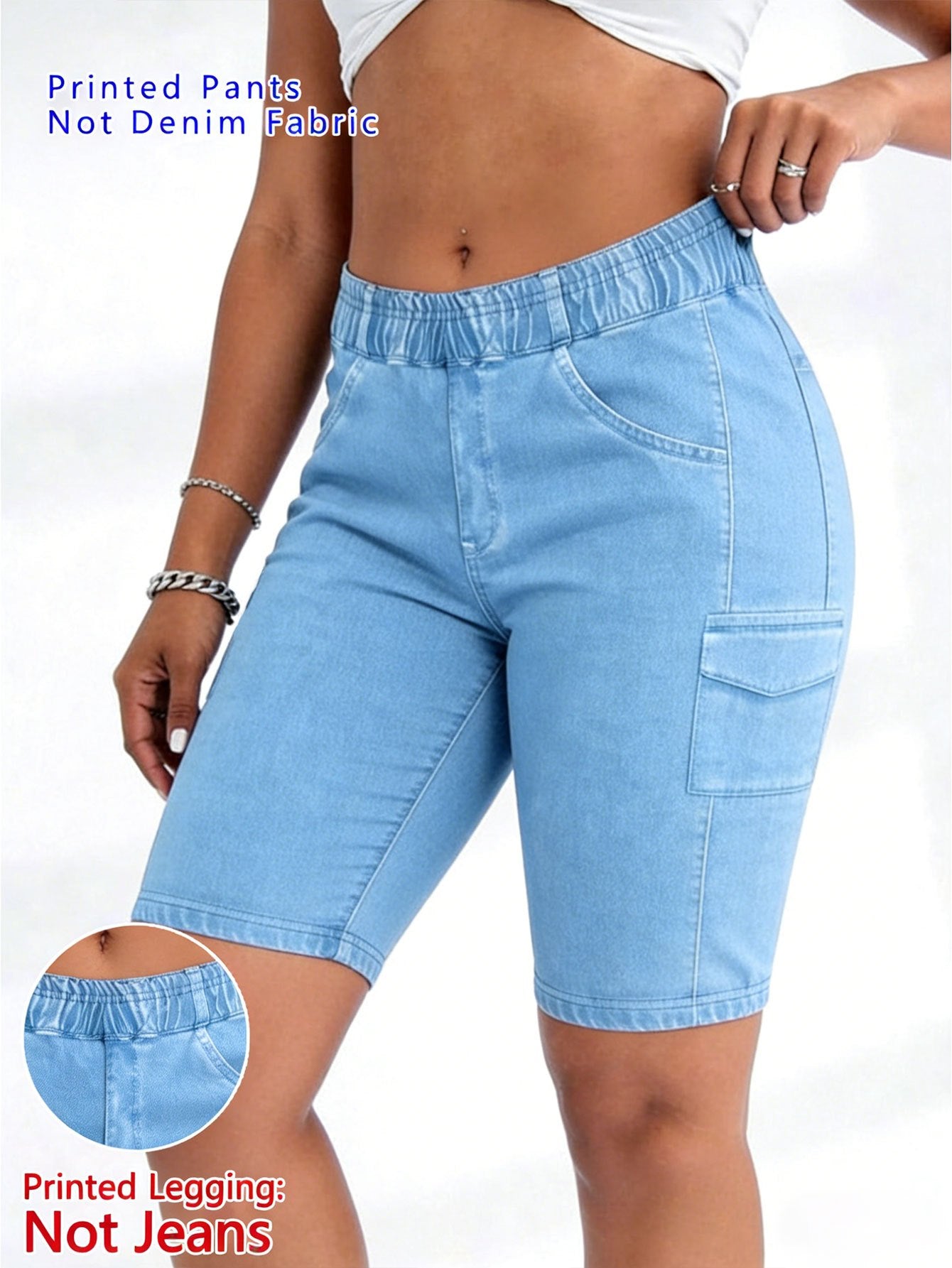【imitation denim】Printed Pants- Non Denim Fabric 2026 Spring/Summer Hot Trend Non-Denim Base Tight Shorts with Full Elasticity, Retro Print, Suitable for Commuting and, Machine Washable