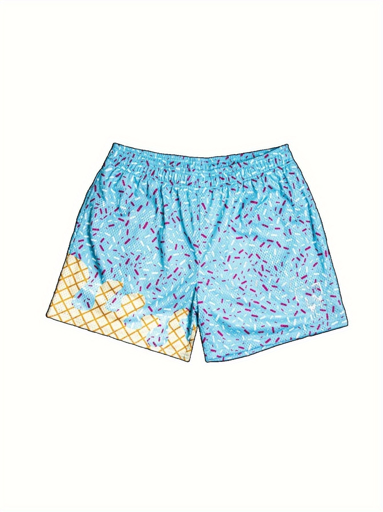 Youth Ice Cream Breathable Mesh Athletic Shorts with Elastic Waistband, Lightweight Summer Gym Shorts