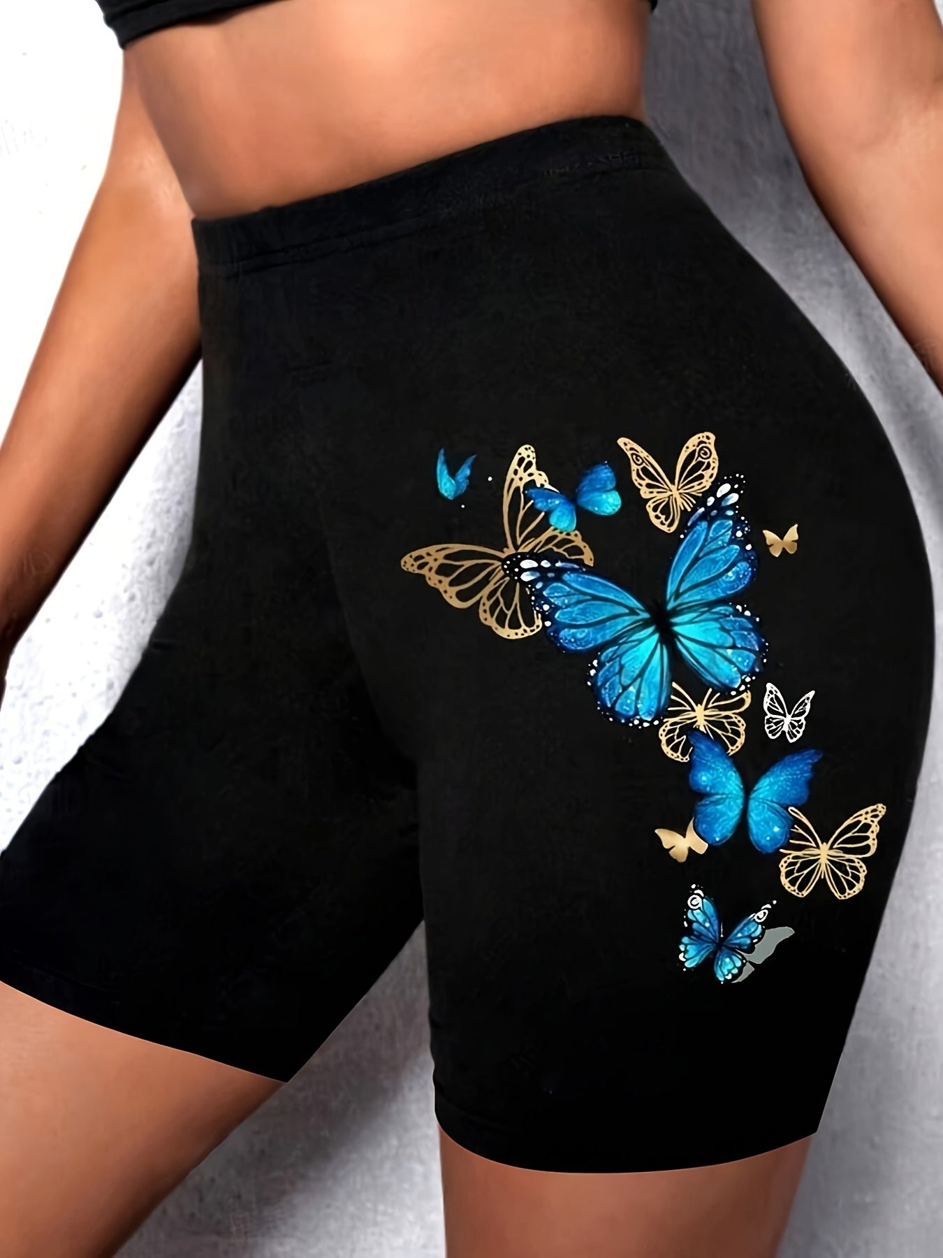 Plus Size - Plus Size - Plus Size (1XL-5XL) - Leggings, Women'S Fitted Shorts with Butterfly Pattern Print