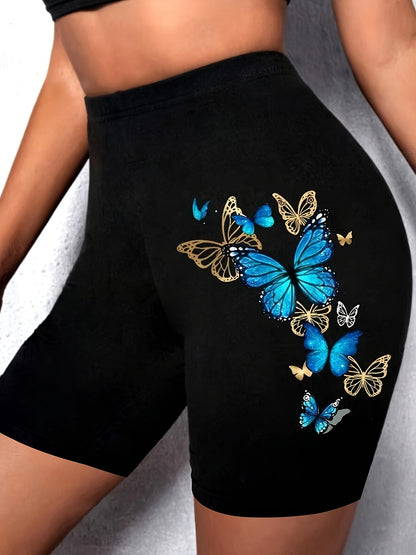 Plus Size - Plus Size - Plus Size (1XL-5XL) - Leggings, Women'S Fitted Shorts with Butterfly Pattern Print