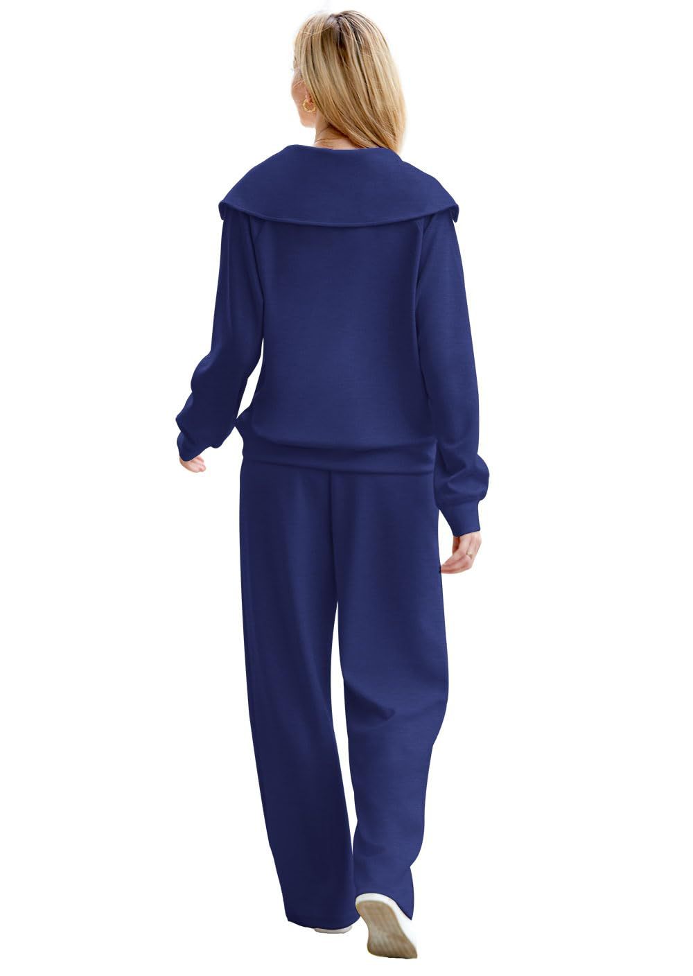 Spring/Autumn Casual Swear Set for Women, Zipper Long-Sleeve Sweatshirt and Wide-Leg Pants 2pcs Set