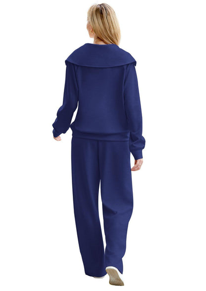 Spring/Autumn Casual Swear Set for Women, Zipper Long-Sleeve Sweatshirt and Wide-Leg Pants 2pcs Set