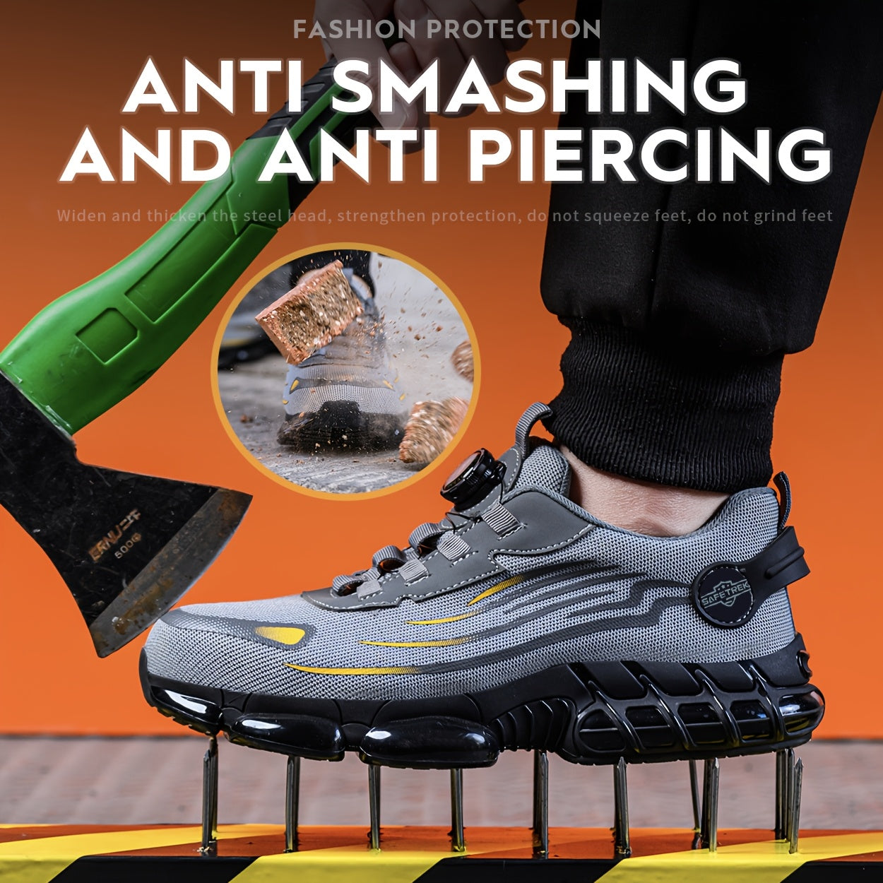 Men Steel Toe Work Shoes - Anti-Puncture, Non-Slip Sole, Rotating Buckle Design, Lightweight PU Breathable Sneakers for Daily Use in Four Seasons Halloween & Christmas