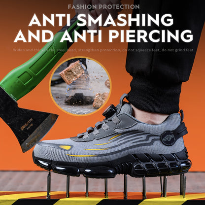 Men Steel Toe Work Shoes - Anti-Puncture, Non-Slip Sole, Rotating Buckle Design, Lightweight PU Breathable Sneakers for Daily Use in Four Seasons Halloween & Christmas