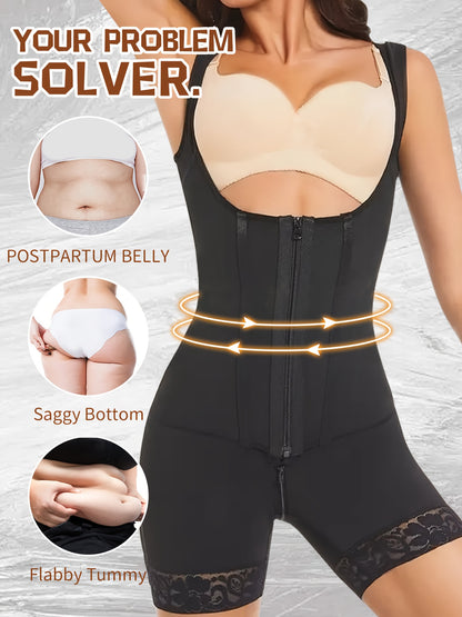 1pc Women Colombian Shapewear, Zipper Closure, Bust-Open, Tummy Control, Butt Lifting, Thigh Bodysuit Lingerie