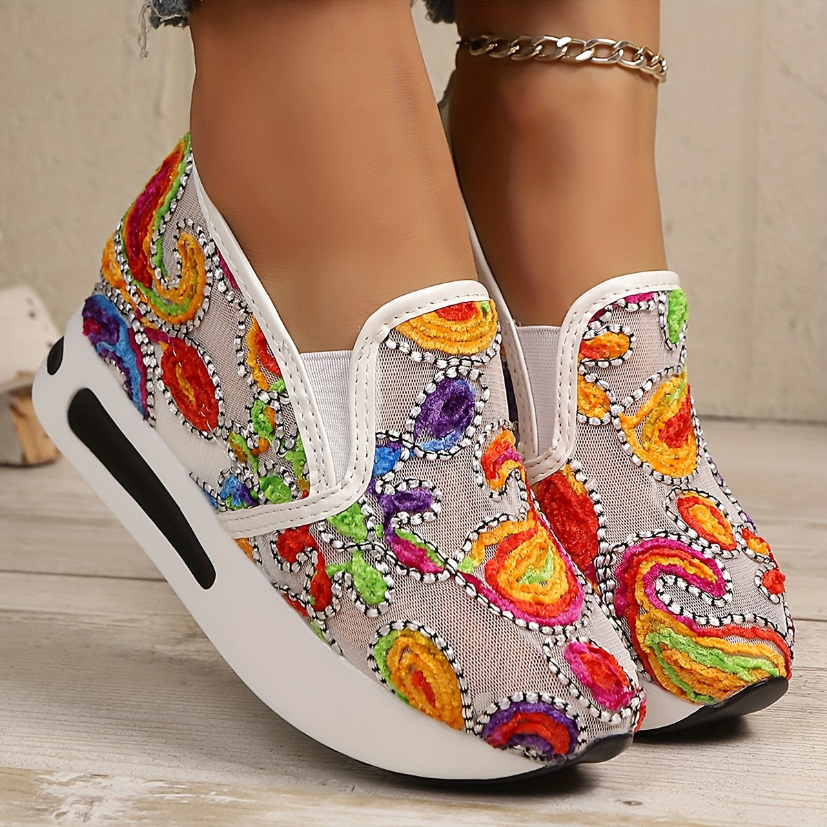 Five-color Floral Wedge Sneakers, Women's Embroidered Printed Comfortable Casual Sneakers, Suitable for All Four Seasons, Women Shoes