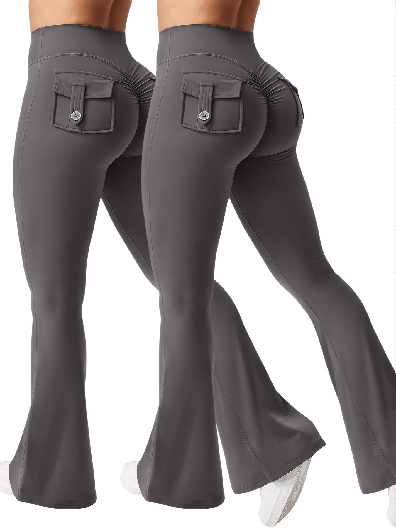 Two Piece Set Combination New Women's Casual Trumpet Yoga Pants Training Trumpet Pants High Waisted Work Clothes Belt Pocket Sportswear