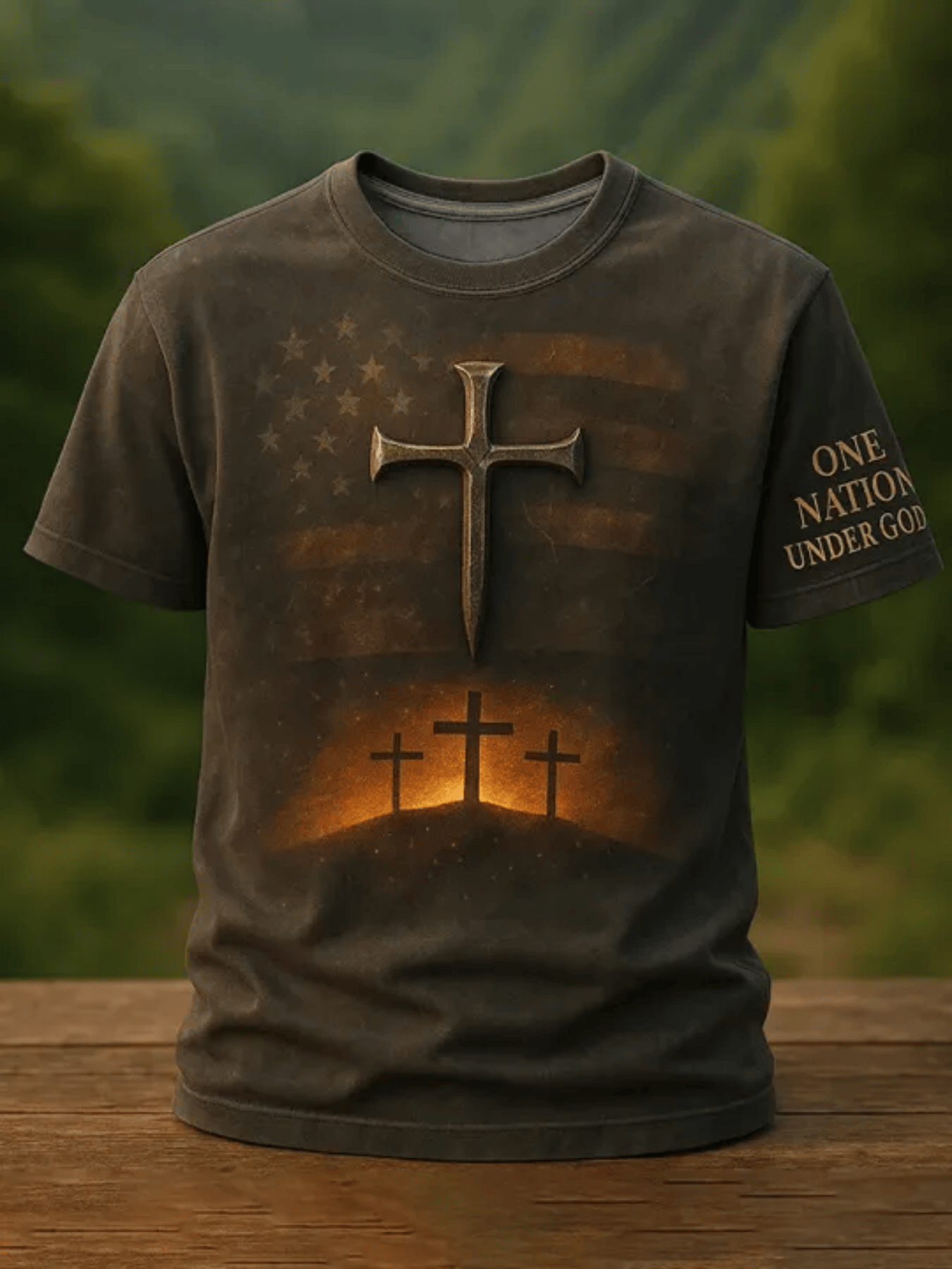 American Flag Cross Distressed Plus Size Short Sleeved T-Shirt Men'S Religious Style Top Cross-Border