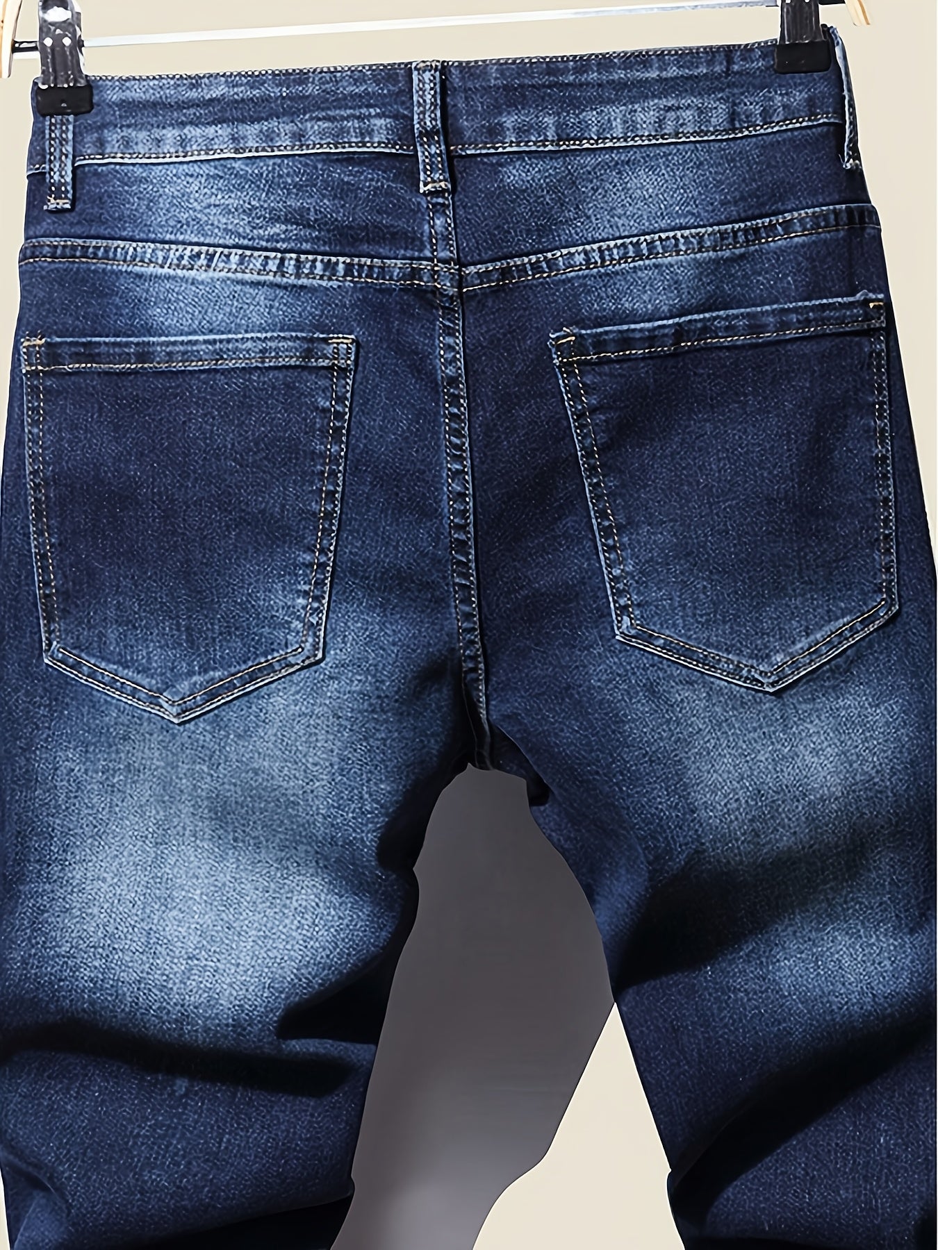 [HME] New Men's Casual Denim Pants for Autumn, Mid-waist Stretch Slim Straight Leg, Retro Washed And Brushed Design, Hand-brushed Cat Beard Pattern, Classic Five-pocket Style, Essential for Daily Casual Wear, Men's Plus-size Jeans, PLUS SIZE