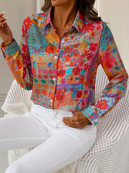 This Retro Bohemian-Style Long-Sleeved Shirt with Colorful Floral Patterns Is Fashionable, Versatile And Eye-Catching. It'S A Outfit with Unique Patterns