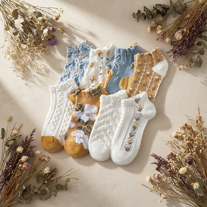 5 Pairs Women's Palace Style Floral Socks 3D Embossed Retro Artistic Floral Design - product view 5