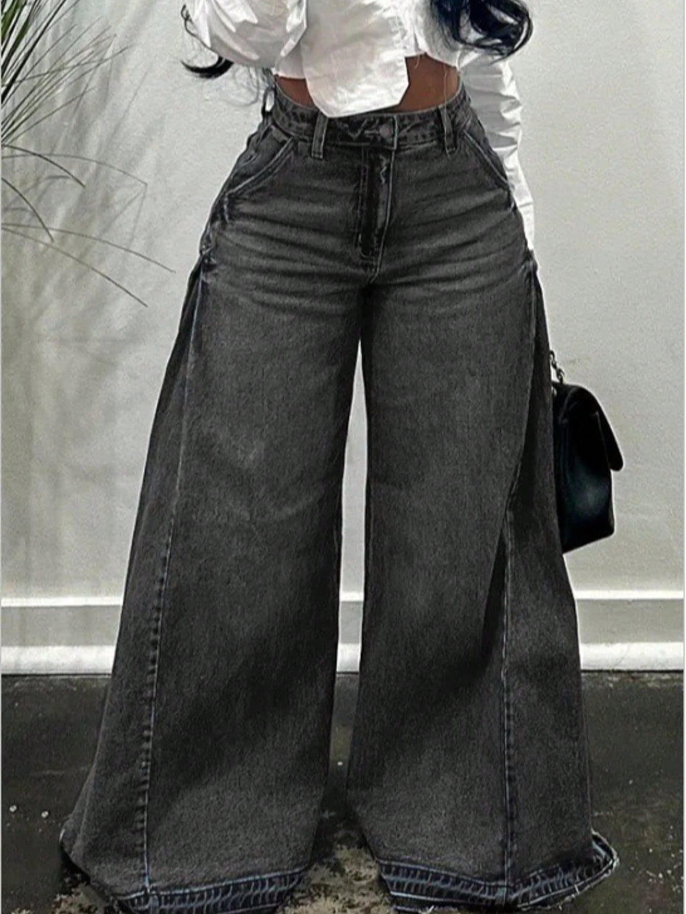 Women'S Wide Leg Jeans High Waisted Flared Denim Pants Baggy Loose Fit Jeans Frayed Raw Hem Casual Streetwear