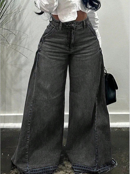 Women'S Wide Leg Jeans High Waisted Flared Denim Pants Baggy Loose Fit Jeans Frayed Raw Hem Casual Streetwear
