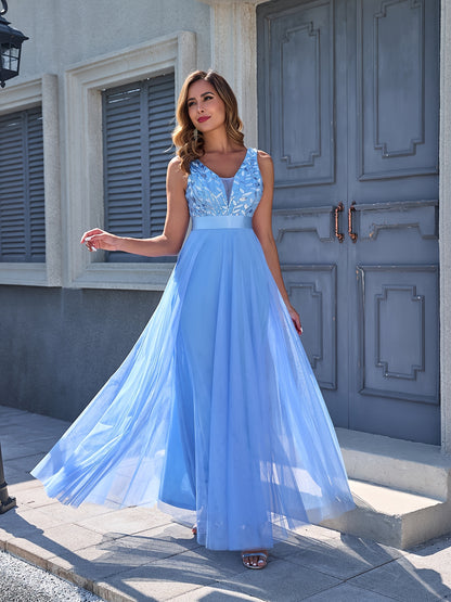 Women'S Dress Embroidery Design V-Neck Sleeveless Long Dress Wedding Dresses for Women for Engagement Wedding Evening Party Dancing Performance Date Daily Valentine'S Day New Year Various Occasions Mesh Long Dress