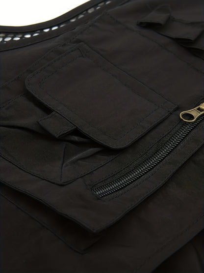 Multi-pocket Cargo Vest, Men's Casual Outwear Zip Up Vest For Spring Summer Outdoor Fishing Hiking Photography