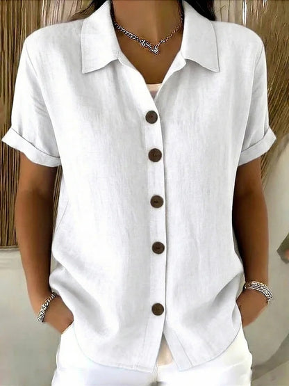 [Casual Loose Fit Blouse] Women's Collared Short Sleeve Button Shirt Casual Loose Fit Fashion Blouse for Ladies Spring Summer Daily Wear Office Work Vacation Beach Streetwear Weekend Holiday Travel Outfit Trendy Female Casual Attire Casual Tops