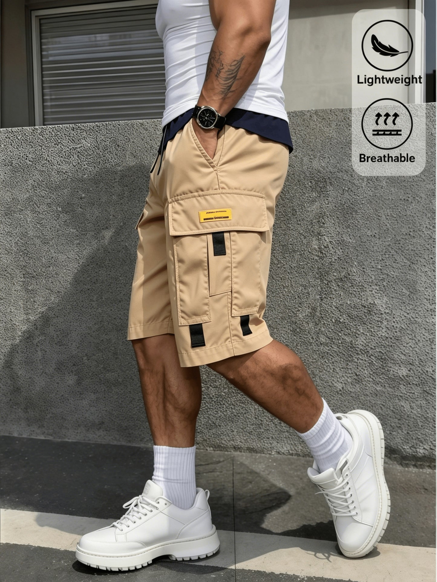 3pcs Men's Cargo Shorts with Multi-Pocket & Drawstring Waist - Lightweight Loose-Fit Shorts Suitable for Outdoor,, Streetwear, Casual Wear - Summer Shorts with Utility Belt for Daily Use and Gift Choice