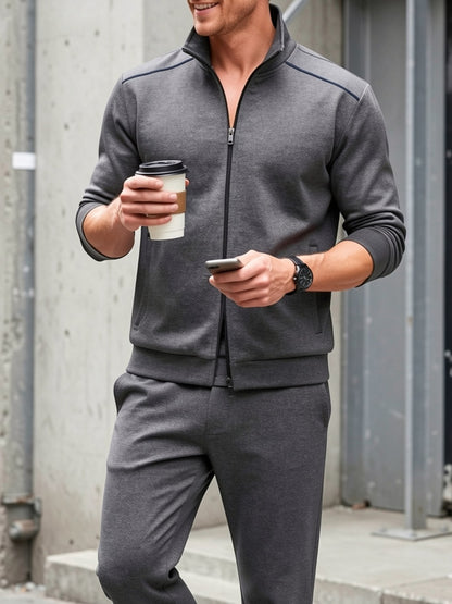 Men's Stand Collar Zip-Up Jacket - Regular Fit Transitional Layer