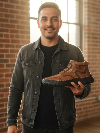Men's Casual Sneakers, Retro Hand-Stitched Camp Shoes, Slip-Resistant And Durable, Outdoor Enthusiast Hiking Shoes for Urban Commuting, High-Top Shoes