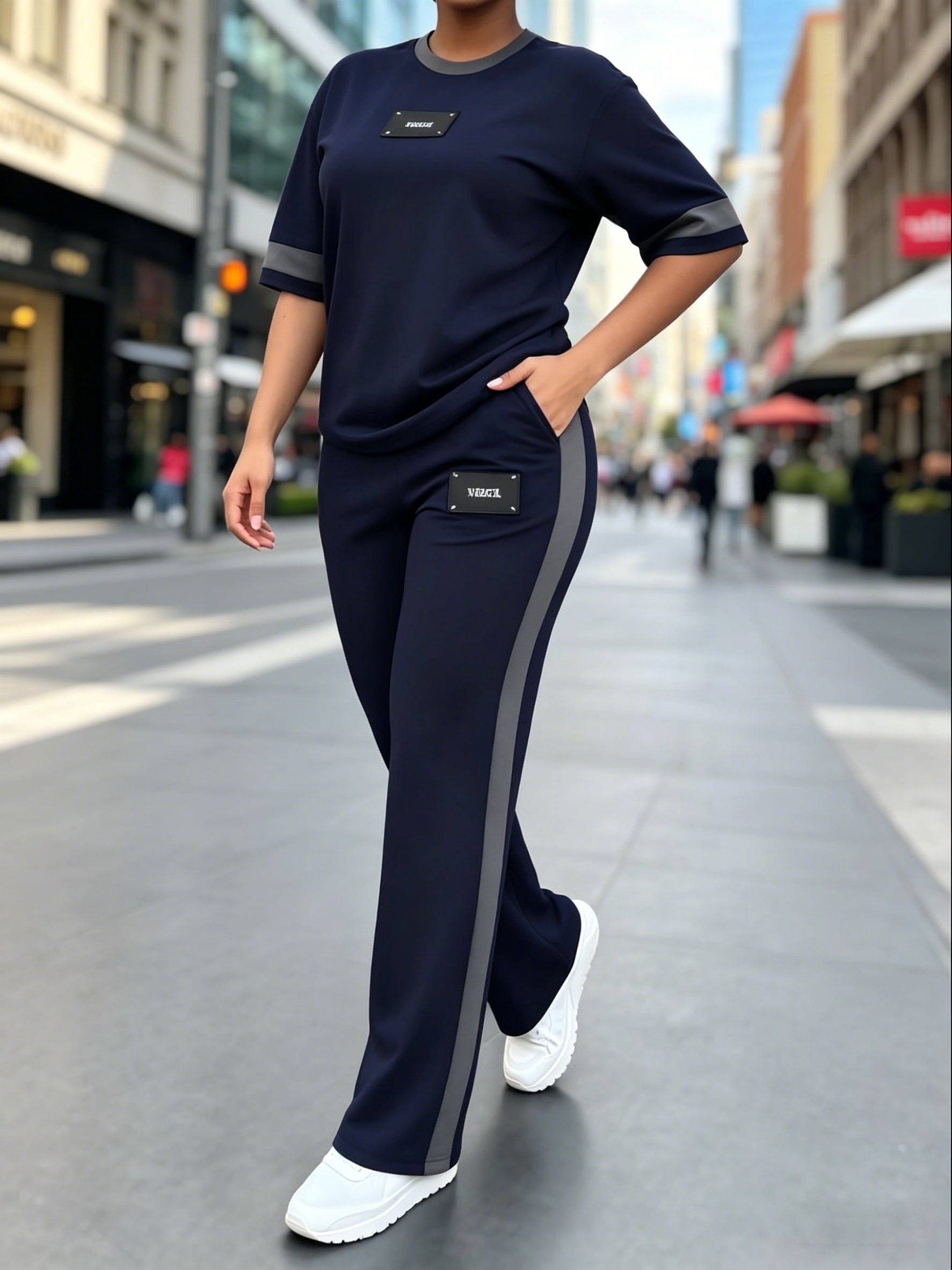 Women's Slate Grey High-Waist Slim-Fit Wide-Leg Pants - product view 13