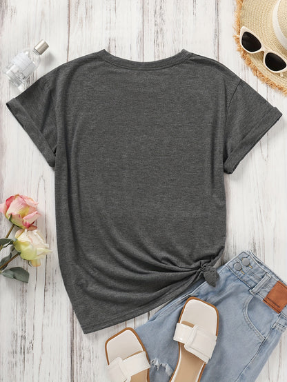 Women's Casual Sports T-shirt, Round-neck T-shirt, Simple Artistic T-shirt with Cross and Heart Design, Artistic Aesthetic for Women's Daily Wear, Comfortable for All Seasons, Short-sleeved Top