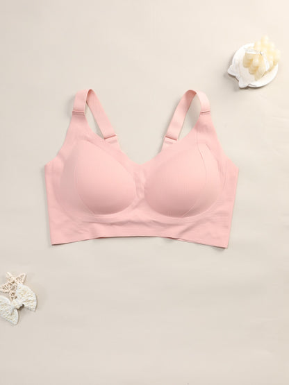 3pcs Plus-size Seamless Wireless Bras for Women, Lift And Support Full-coverage Bras, Make Large Breasts Appear Smaller, Elegant And Comfortable Gathering Bras, Adjustable Straps, Removable Pads (blue, Pink, White)