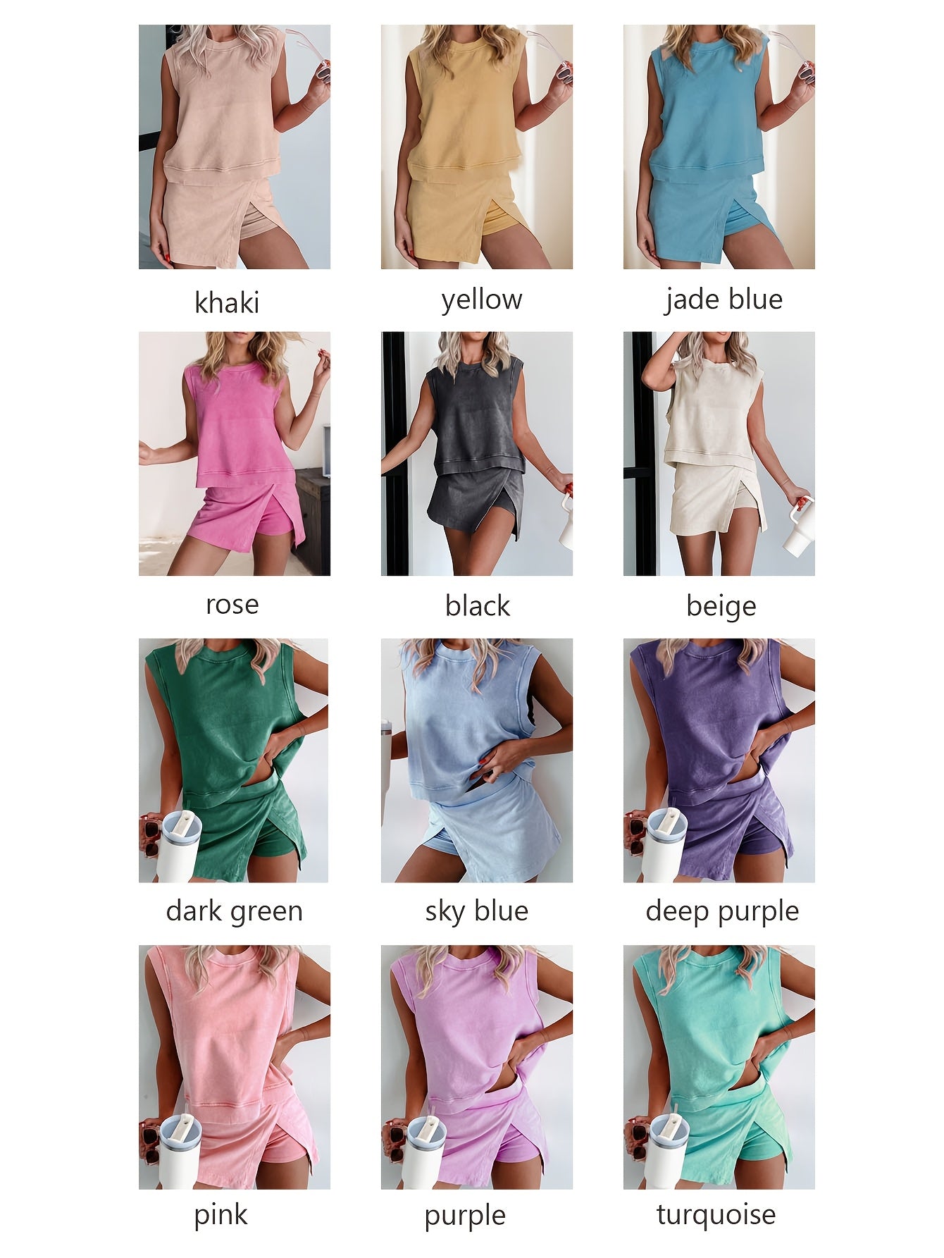 2pcs Women's New Solid Color Fashionable Casual Pure Short Sleeved T-shirt Three Piece Pants Two-piece Set